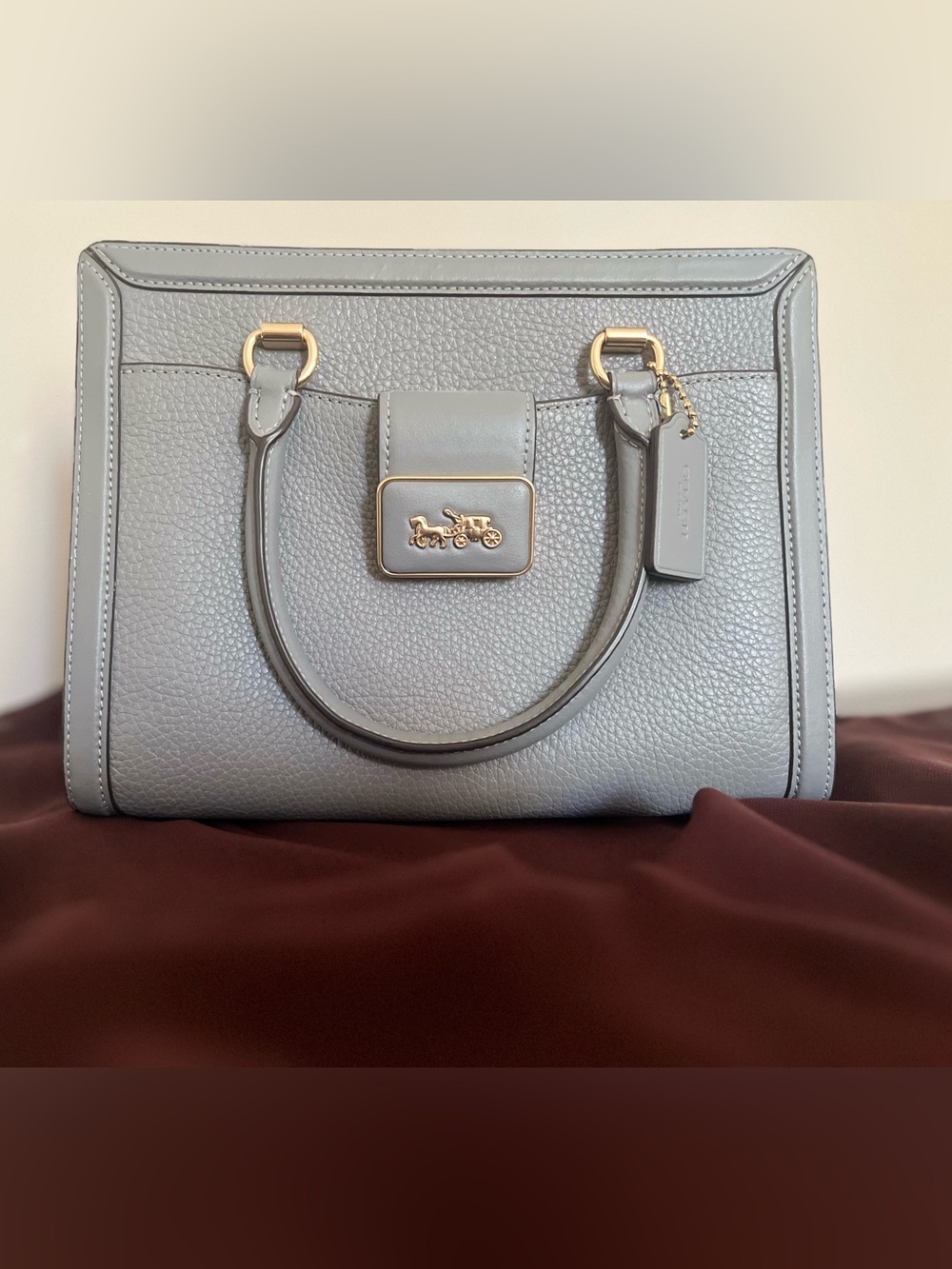 Coach Pebbled Leather Satchel in Gray with Gold Hardware